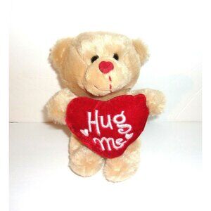 Dan Dee Tan Teddy Bear Red Heart Hug Me Plush Small 7"